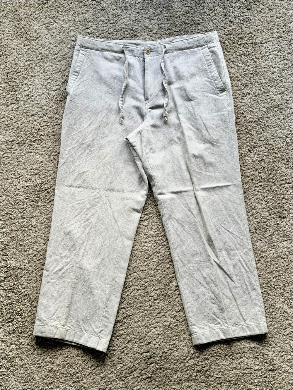 Men's Light Khaki Drawstring Linen/Cotton Pants 34x30